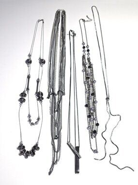 5 black & silver-tone long necklaces
